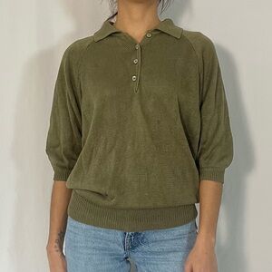 Marshall Field and Company Vintage 60s Knit Polo Shirt Olive Green